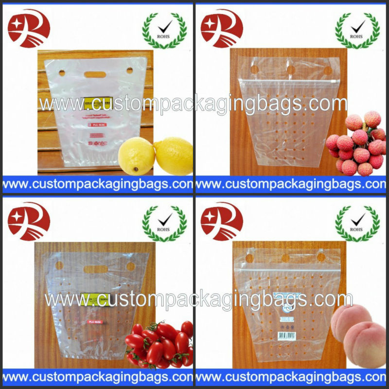 slider ziplock fruit bag with air holes for grape packaging bag