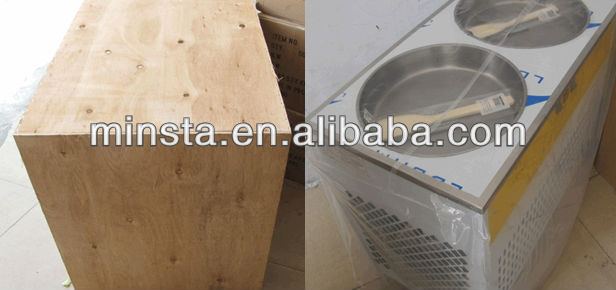 single pan double pan and refrigeration buckets fruit,milk fried ice cream machine| flat pan fried ice cream machine