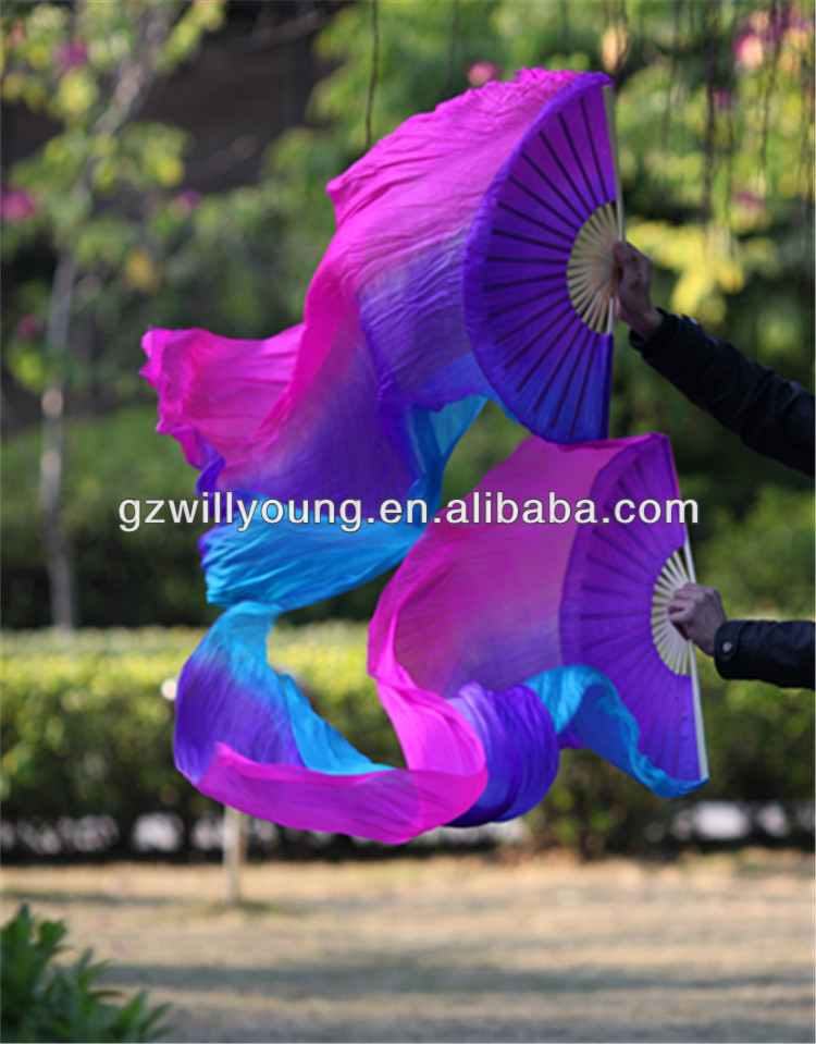 フクシア/紫/垂直でターコイズ、 ベリーダンス100％の本当の中国の絹のファンのベール、 1.8メートル、 絹のベール問屋・仕入れ・卸・卸売り