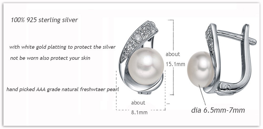 high quality christmas jewelry gift promtion made by 100% genuine 925 silver seting AAA freshwater pearl women\'s hoop earrings