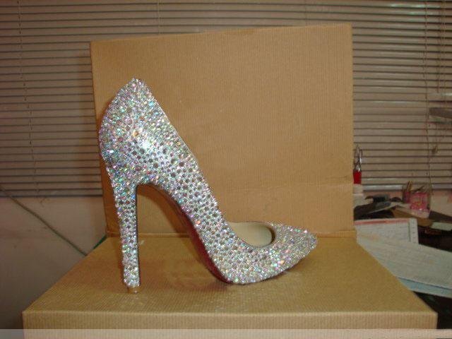 White rhinestone high heel bridal shoes high heel wedding party dress shoes