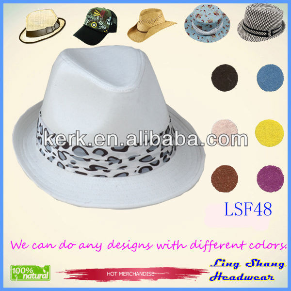 ファッション白いリボンのファブリックわら帽子フェドーラ帽子カウボーイハット、 lsf53問屋・仕入れ・卸・卸売り