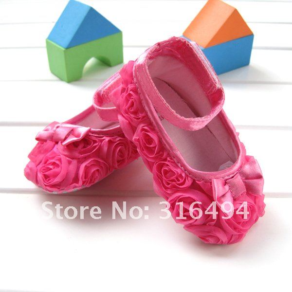 Free Shipping Hot sale Pink Mary Jane Baby Shoes Girls Toddler Soft Sole with Rose Flowers 1pair/lot