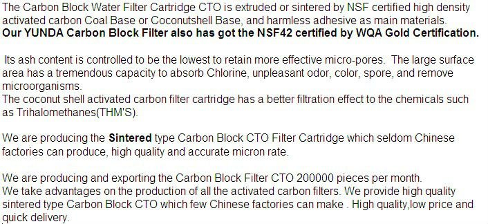 Coconut Shell CTO Carbon Block Filter