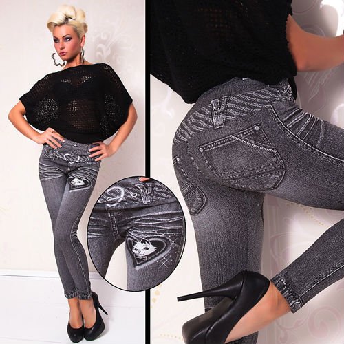 SKINNY JEAN LOOK TIGHT STRETCHY LEGGINGS WITH CAT PRINT Size:S WF-2473