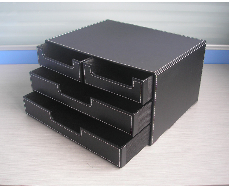 3 de Capa 4 cajón de madera de escritorio de cuero archivador de