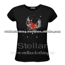 100% cotton Printed Ladies T-shirt -Heart - Black