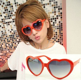 free shipping :Lovely Vintage love Sunglasses women, red heart girl Sunglasses , UV 400 CE proof Sunglasses , red