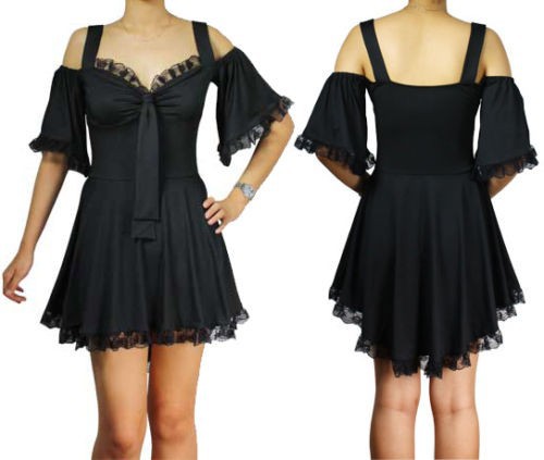 Black Amour Drop Sleeve Top Ribbon Wicca Medieval Victorian Gothic Goth