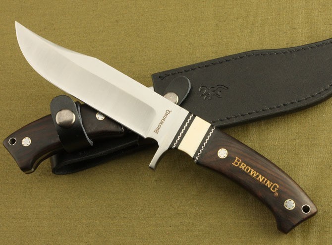 Browning Full Tang Ebony Wood Bowie Hunting Knife H18 HK Free shipping. 