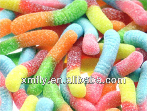 Bulk fruit flavor worm shape sugar coated jelly gummy worm sour candy