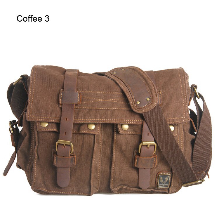 Men's Vintage Canvas Leather School Military Shoulder Bag Messenger