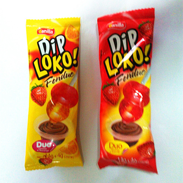 Funny Dip double color fruit flavor lollipop with chocolate jam cup