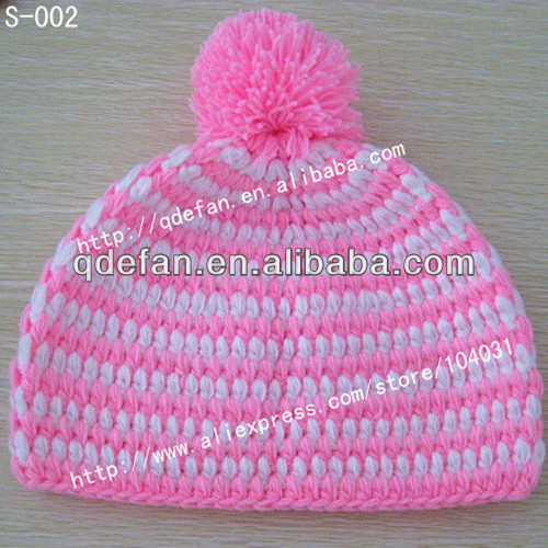 Crochet Beanie Black Hats With Red Stripe Hand Knitted ...