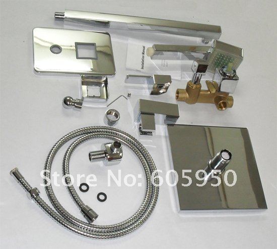 Hot! Free Shipping - Chrome Wall Mounted LED Shower Set With 8 Inch Shower Head - Wholesale (IWL-012)