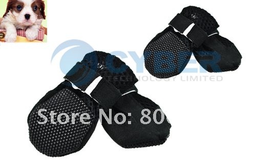 4 PCS Pet Dog Boots Shoes Air Holes Black Suede Synthetic S,M,L,XL Size Free Shipping