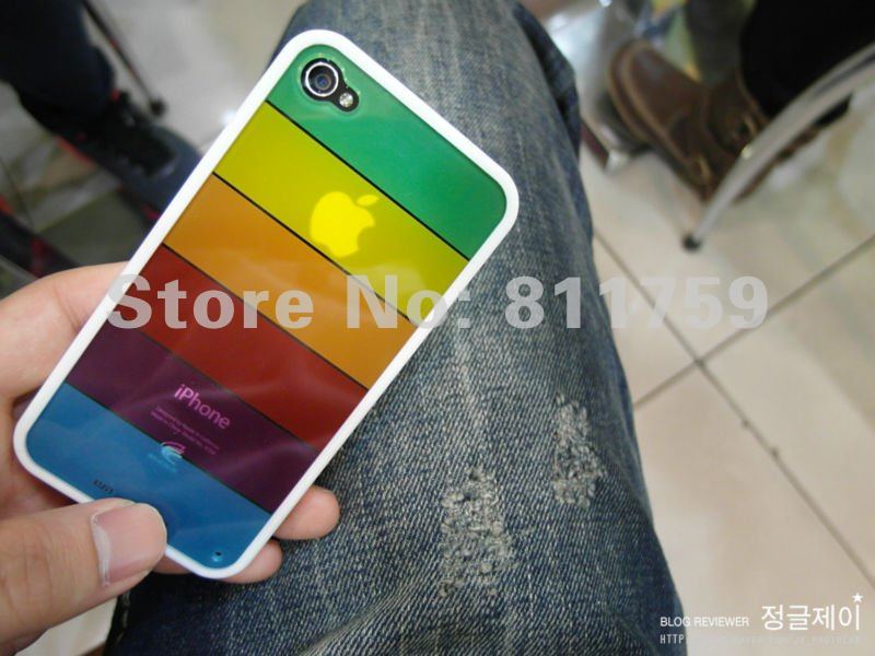 Free shipping 100pcs/lot Silicon Rainbow Shell Cover Case for iphone 4s Soft back case cover for Apple iphone 4 4s/4g