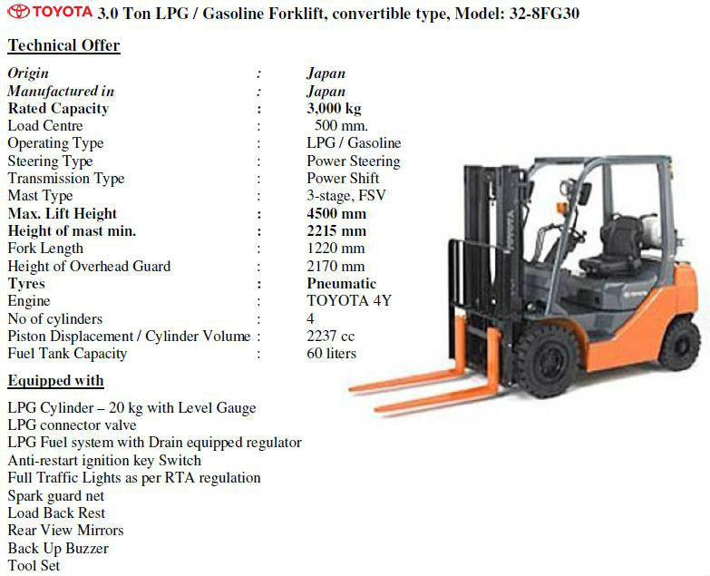 Toyota electric forklift specifications