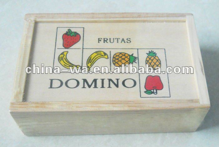 木のフルーツのドミノのおもちゃは木箱によって置いた問屋・仕入れ・卸・卸売り