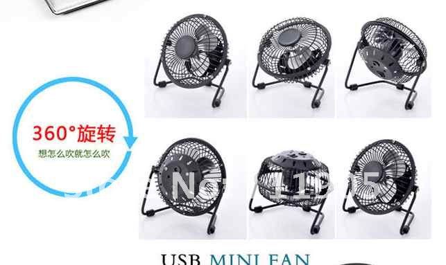 Free shipping wholesale Mini Portable 360 Degrees Rotation Soundless USB/Battery Cooling Desk Stand Adjustable Box Fan