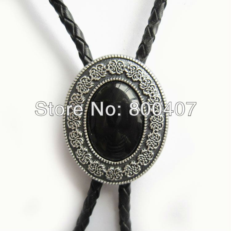New Silver Plated Small Size Vintage Black Agate Celtic Bolo Tie