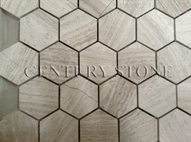2 '' hexagonale bois blanc marbre mosaïque sol carrelage poli ...