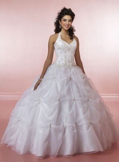  Elegant Luxurious Elegant White Ball Gown Sweetheart with Halter Top 