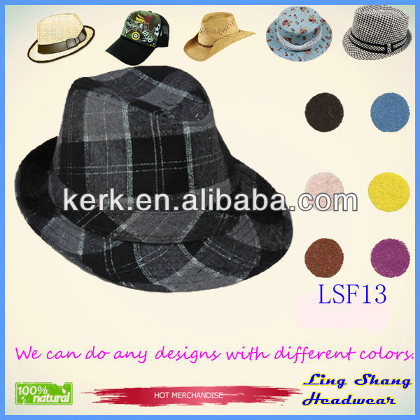 lsf06、 安いメンズ黒と白のチェック綿フェドーラ帽子フェドーラ帽メーカー仕入れ・メーカー・工場