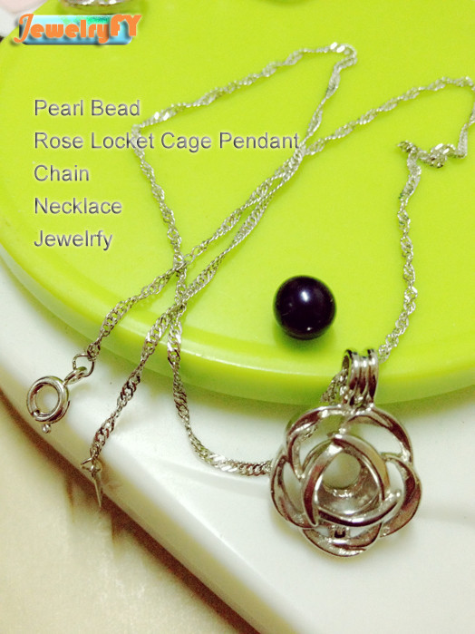 Pearl Bead Rose Locket Cage Pendant Chain Necklace Jewelry