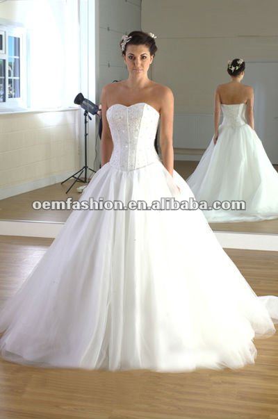 Empire High Quality Organza Heavy Beading Bodice White Puffy Ball Gown 