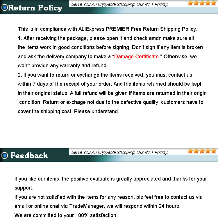 return policy and feedback