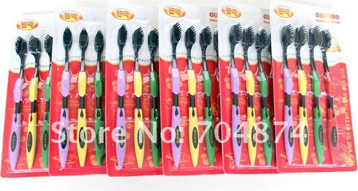 free shipping retail wholesale black nano bamboo Anion Charcoal health dual adult toothbrush high quality 4pcs/pack 