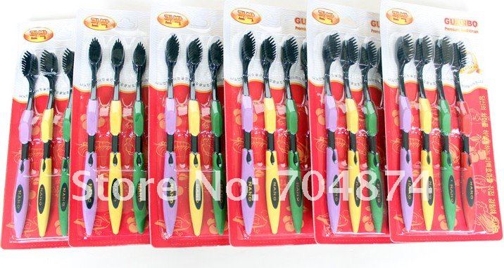 free shipping retail wholesale black nano bamboo Anion Charcoal health dual adult toothbrush high quality 4pcs/pack