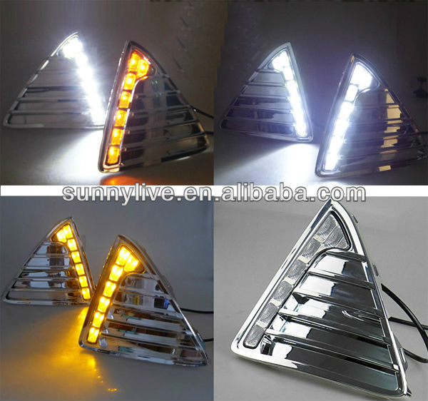 フォードフォーカス32012-2014年間led付きデイタイムランニングライトクロームハウジングv5ターンライト問屋・仕入れ・卸・卸売り