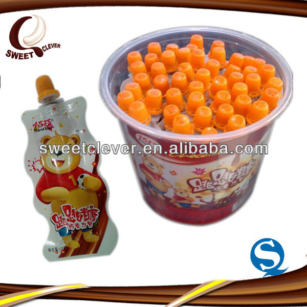 chocolate sauce bag mixed with poping candy