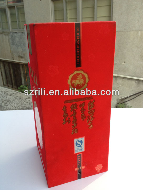 2014 New Design High Quality Luxury Paper Folding Red Wine Flocking Boxes