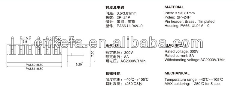 右アングルピンヘッダコネクタプラグの端子台のためのrohs指令ulceで電線対基板接続し300v10aconncetor仕入れ・メーカー・工場