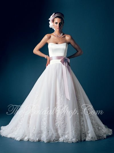 2011 lace applique bead ribbon ball wedding dress prom gown