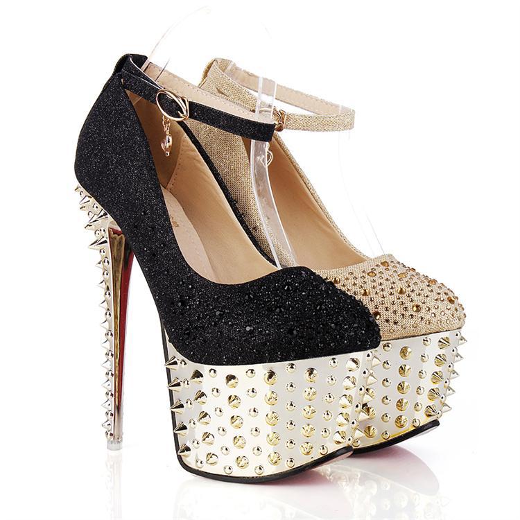 Hot Sale 2015 sexy black gold 16cm rhinestone high heels 6cm ...