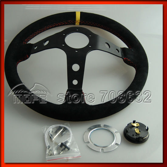 350mm 90 Deep Corn Suede Leather Red Stitch MOMO Steering WheelMS-11 (4)