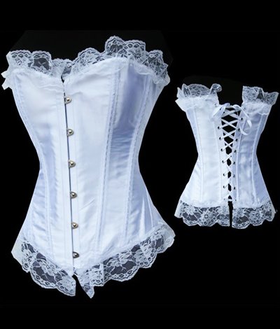 Sexy Lingerie Satin Corset White Wedding Dress with GString 8113