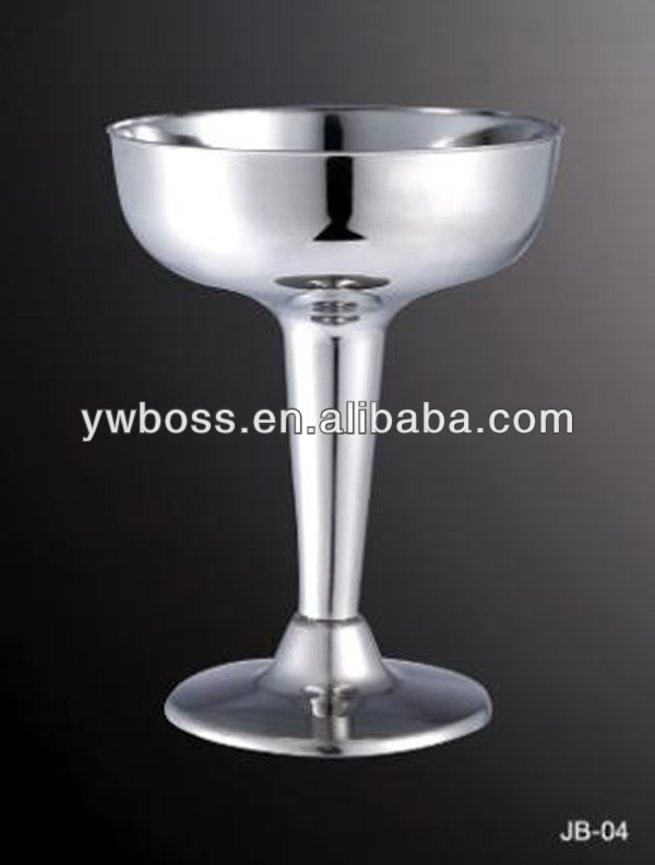 ps siver coated and clear plastic disposable metal champagne flutes