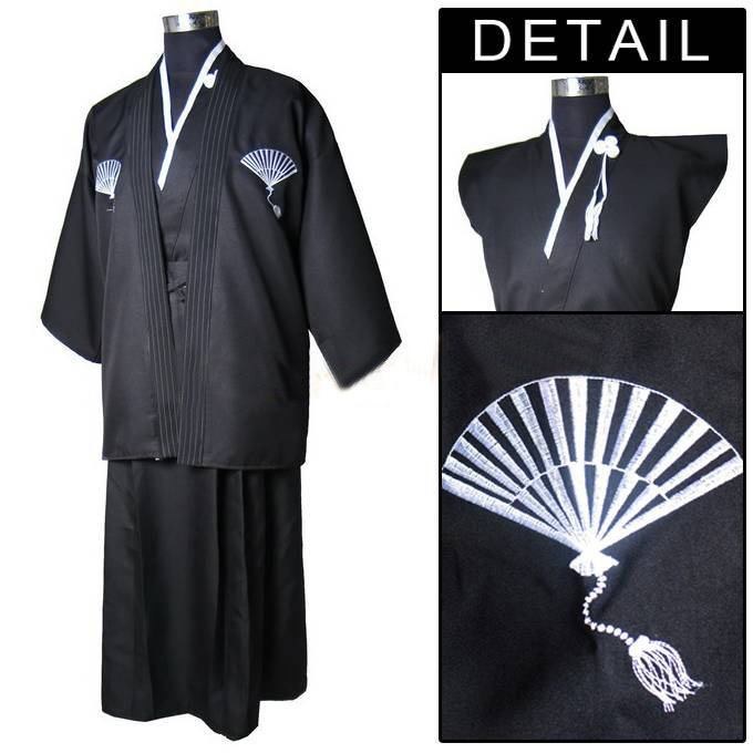 2019 Black Vintage Japanese Men Silk Satin Kimono Warrior Yukata Haori Halloween Costume Stage