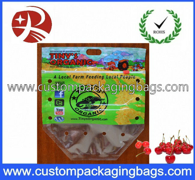 slider ziplock fruit bag with air holes for grape packaging bag