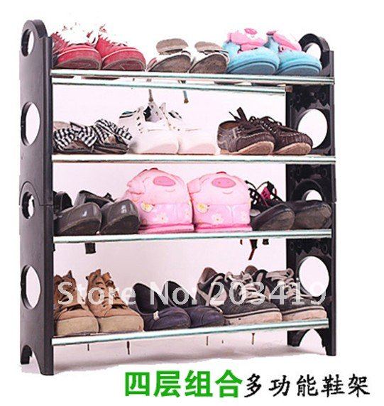 Wholesale retail adjustable four layers shoe rack Stackable Folding shoe shelf Shoe Storage Rack space saver