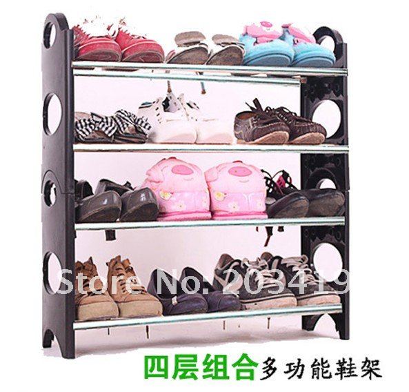 Wholesale retail adjustable four layers shoe rack Stackable Folding shoe shelf Shoe Storage Rack space saver