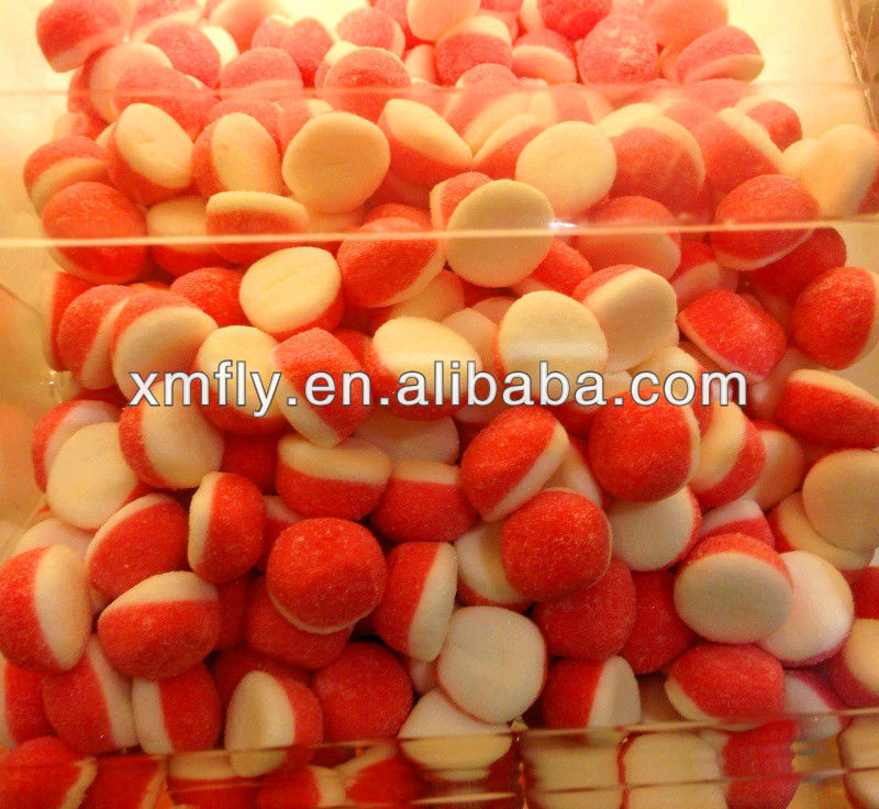 bilayer soft fruit white and red color cake shaped candy gummy