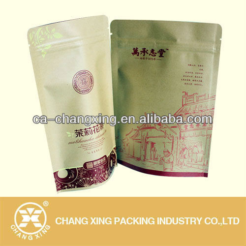 Plastic eco friendly kraft paper tea bags with resealable zipper