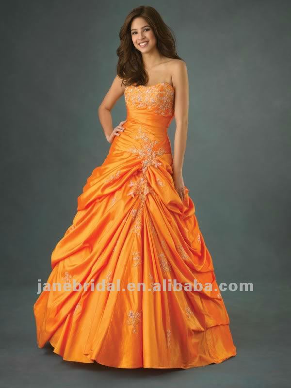 orange and white wedding dress