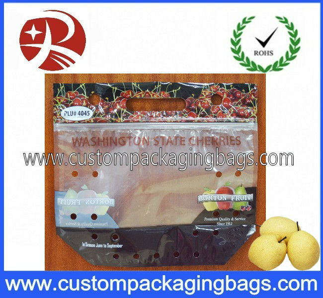 slider ziplock fruit bag with air holes for grape packaging bag